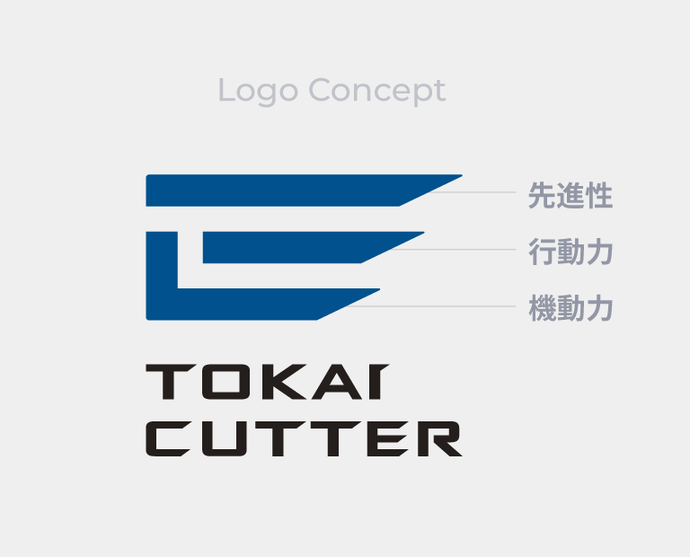 「先進性」「行動力」「機動力」を基盤とした現場をリードする力が強みの東海カッターロゴコンセプトのイメージ